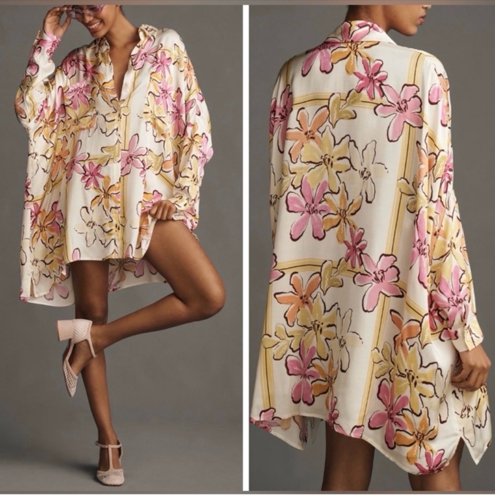 Corey Lynn Calter Floral Silk Mini Dress in Cream, Pink & Yellow